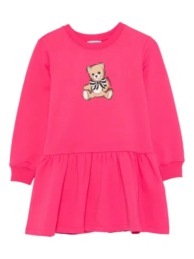 Moschino Kids' Teddy Bear-print Flared Dress In Pink