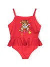 Moschino Teddy Bear-print Flared-skirt Swimsuit In Red