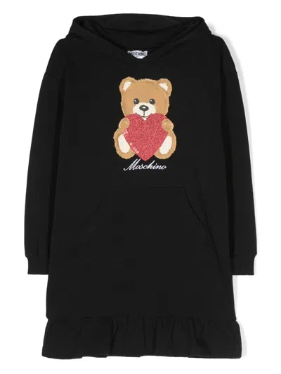 Moschino Kids' Teddy Bear-print Hoodie Dress In Black