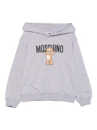 Moschino Kids' Teddy Bear-print Hoodie In Gray