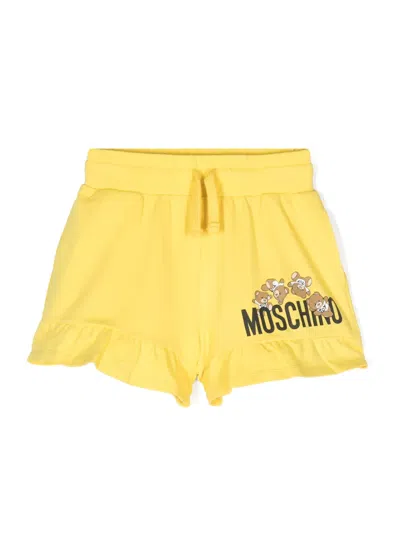 Moschino Kids' Teddy-bear-print Jersey Shorts In Yellow