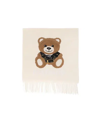 Moschino Teddy Bear-print Knitted Scarf In Brown