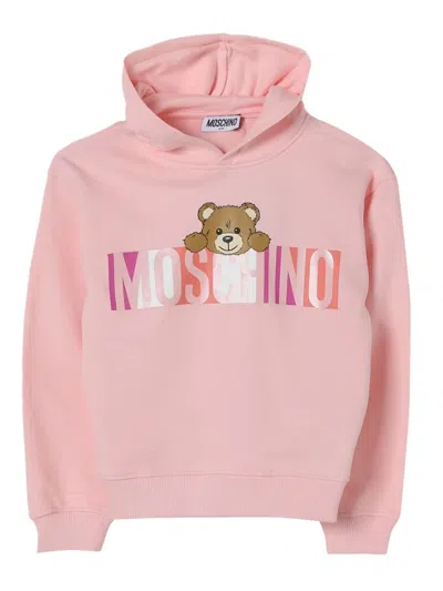Moschino Kids' Teddy Bear-print Logo Hoodie In Pink