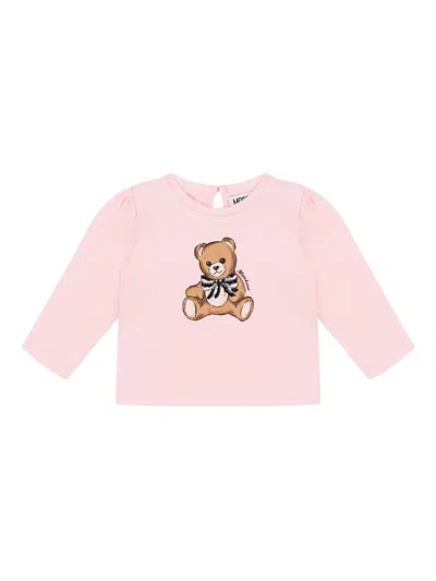 Moschino Babies' Teddy Bear-print Long-sleeve Top In Pink