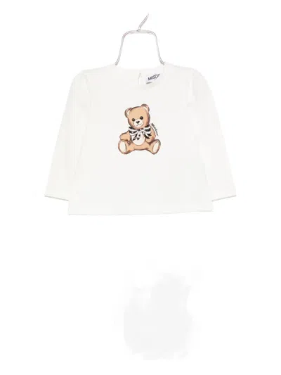 Moschino Babies' Teddy Bear-print Long-sleeve Top In White