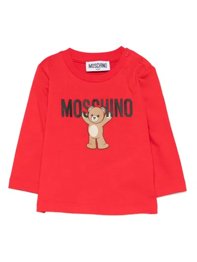 Moschino Babies' Teddy Bear-print Long-sleeves Top In Red