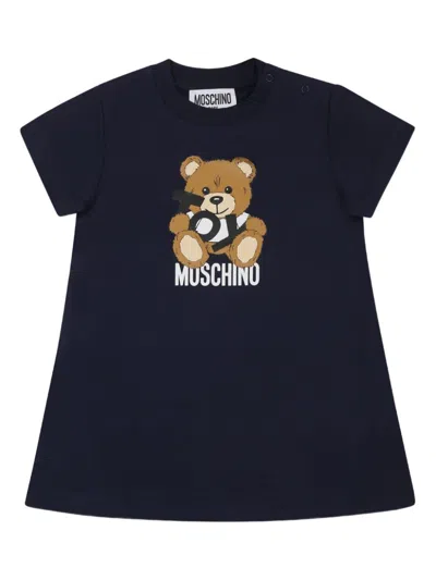 Moschino Babies' Teddy Bear-print Mini Dress In Blue