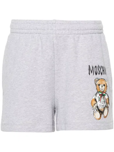 Moschino Teddy Bear-print Cotton Shorts In Grey