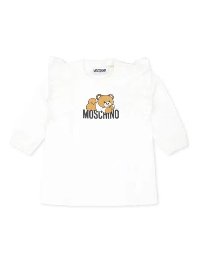 Moschino Babies' Teddy Bear-print Organic Cotton Minidress In White
