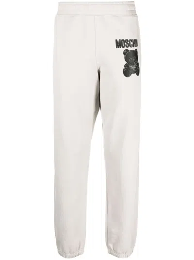 Moschino Teddy Bear-print Organic-cotton Track Pants In Grey