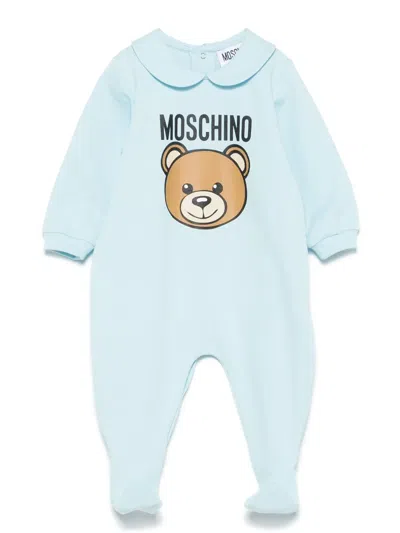 Moschino Babies' Teddy Bear Cotton Pajamas In Blue