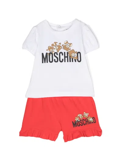 Moschino Babies' Teddy Bear-print Ruffle-detail Shorts Set In Red