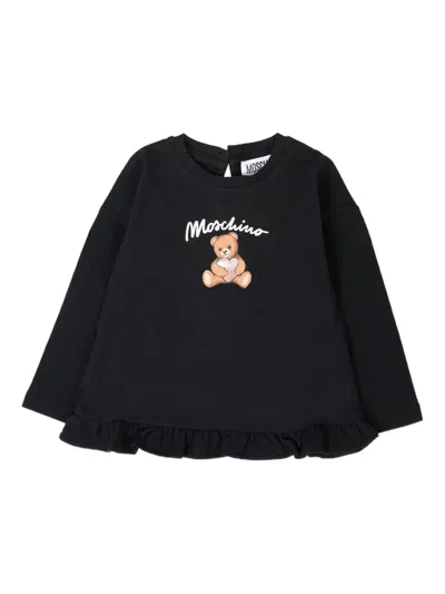 Moschino Babies' Teddy Bear-print Ruffled T-shirt In Black