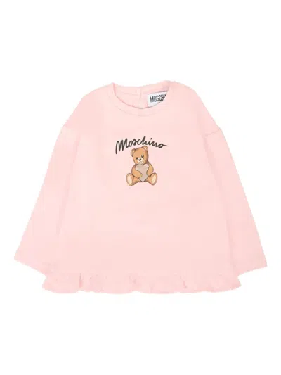 Moschino Babies' Teddy Bear-print Ruffled T-shirt In Pink