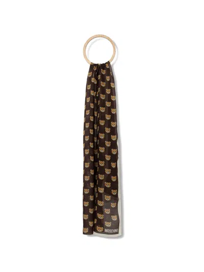 Moschino Teddy Bear-print Scarf In Brown