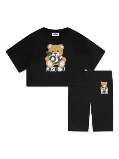 Moschino Kids' Teddy Bear-print Short Set In Black