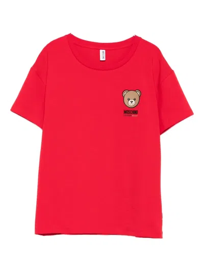 Moschino Teddy Bear-print Short-sleeves Top In Red