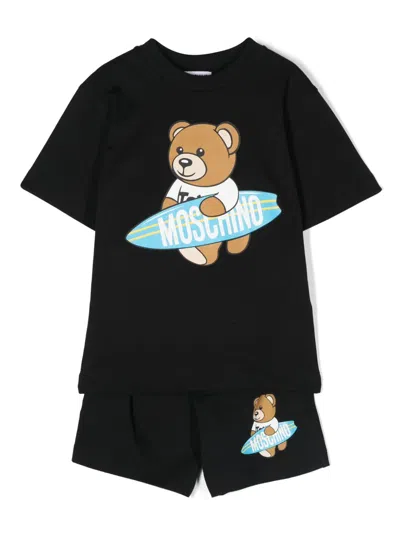 Moschino Kids' Teddy Bear-print Shorts Set In Black