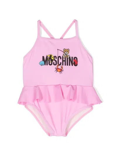 Moschino Babies' Teddy Bear-print Skirt Swimsuit In Pink