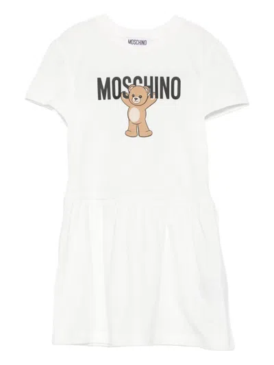 Moschino Kids' Teddy Bear-print Smocked Dress In White