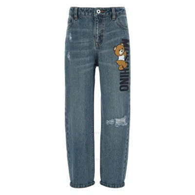 Moschino Teddy Bear-print Straight-leg Cotton Jeans In Blue