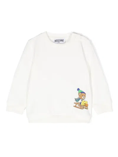 Moschino Babies' Sweatshirt Mit Teddy-print In Weiss