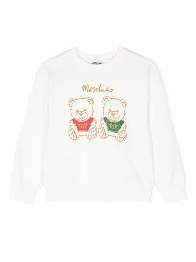 Moschino Kids' Sweatshirt Mit Teddy-print In Weiss