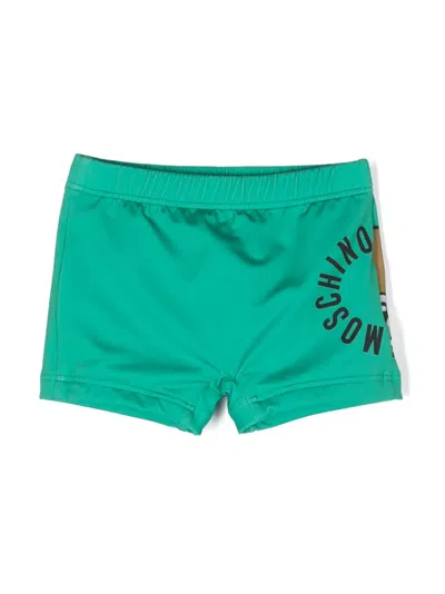 Moschino Babies' Teddy Bear Print Swim Trunks In Green