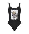 Moschino Teddy Bear Print Scoop Neck Swimsuit In Black