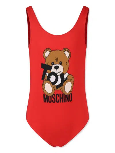 Moschino Kids' Teddy Bear-print Swimsuit In Red