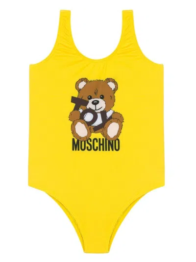 Moschino Kids' Teddy Bear-print Swimsuit In Yellow