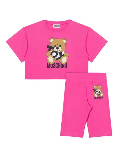 Moschino Kids' Teddy Bear-print T-shirt And Leggings Set In Pink