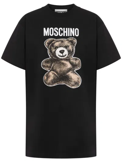 Moschino Teddy Bear Logo Graphic Crew Neck T-shirt In Black