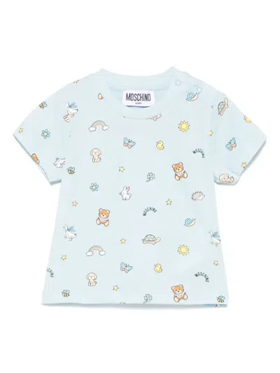 Moschino Babies' T-shirt Mit Teddy-print In Blau