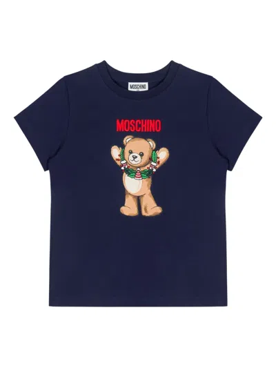 Moschino Kids' Teddy Bear-print T-shirt In Blue