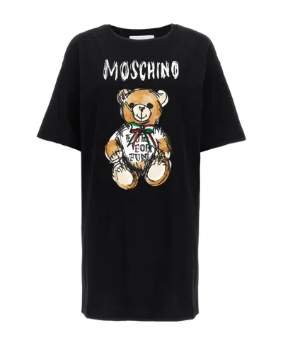 MOSCHINO MOSCHINO TEDDY BEAR PRINTED CREWNECK MIDI T-SHIRT DRESS