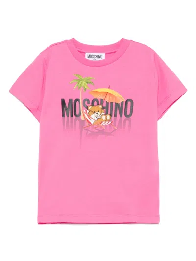 Moschino Kids' Teddy Bear-print T-shirt In Pink