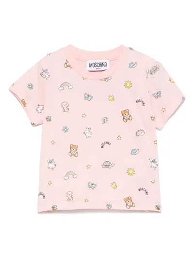 Moschino Babies' T-shirt Mit Teddy-print In Rosa