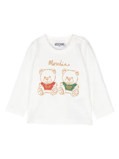 Moschino Babies' T-shirt Mit Teddy-print In Weiss