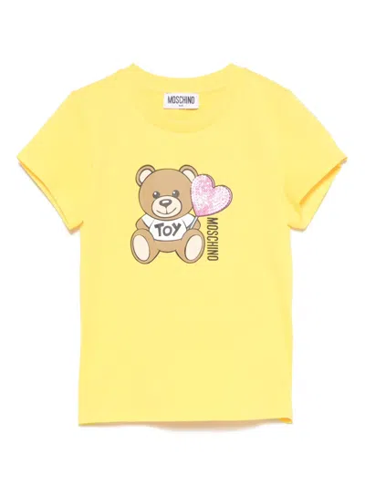 Moschino Kids' Teddy Bear-print T-shirt In Yellow