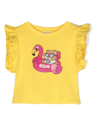 Moschino Kids' Teddy Bear-print T-shirt In Yellow