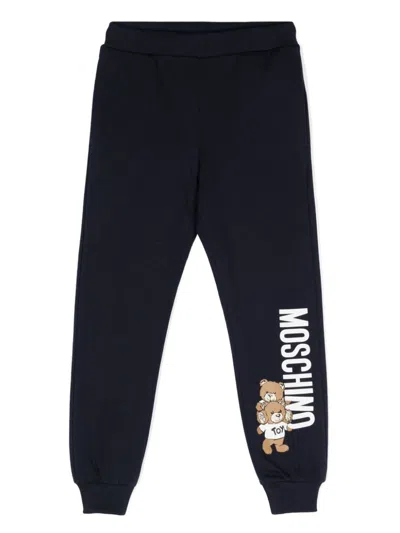 Moschino Kids' Teddy Bear-print Track Pants In Nero