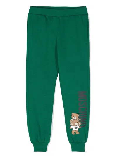 Moschino Kids' Teddy Bear-print Track Pants In Green