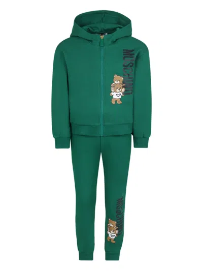 Moschino Kids' Teddy Bear-print Tracksuit Set In Green