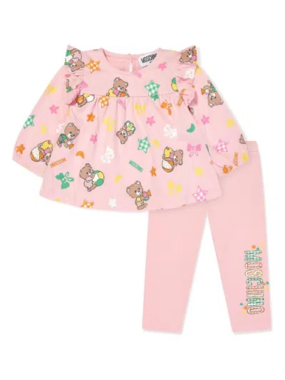 Moschino Baby Girls Bear Logo Leggings Set In Pink