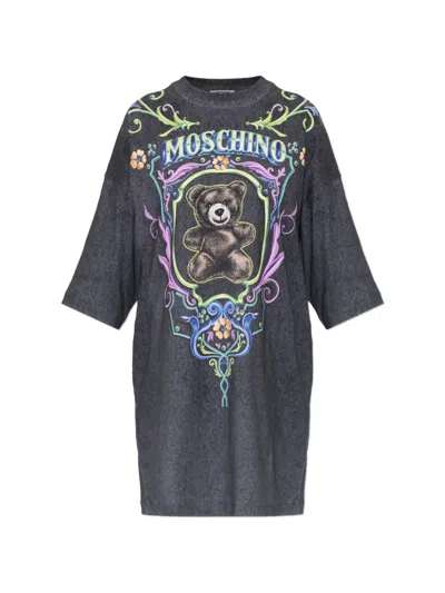 Moschino Teddy Bear Print T-shirt Dress In Gray