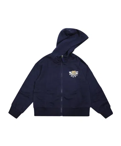 Moschino Kids' Teddy Bear-print Zip-up Hoodie In Blue