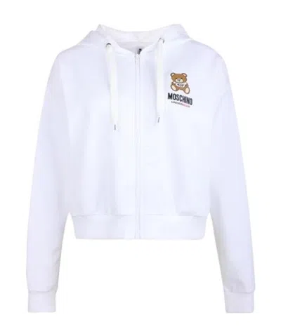 Moschino Teddy Bear-print Zip-up Hoodie In White