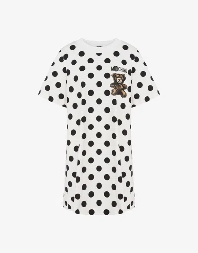 Moschino Teddy Bear Printed Heavy Cotton Dress In White