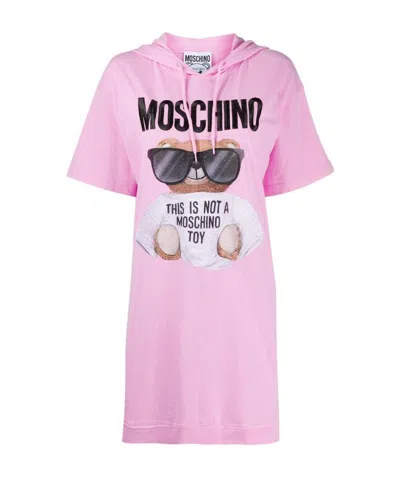 Moschino Teddy Bear Printed Hooded T-shirt Dress In Pink